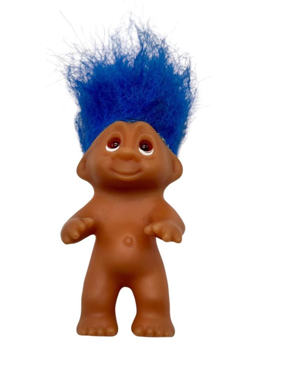 Vintage 2001 DAM Denmark Troll Doll Wild Blue Hair 5.5" Tall